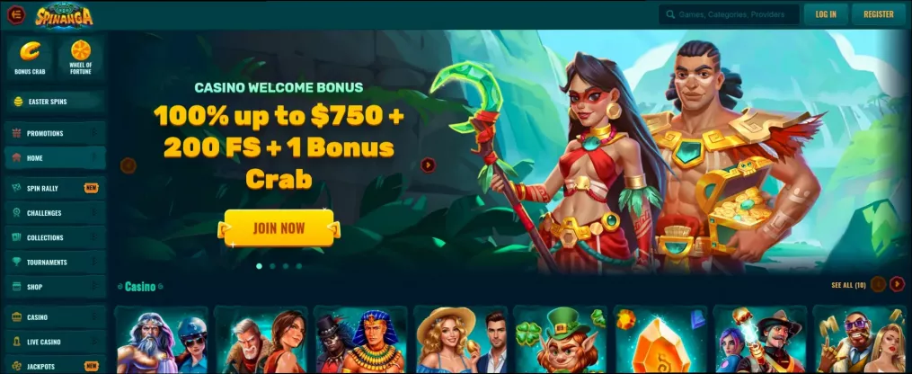 Spinanga Casino bonus 100% up to 750 CAD + 200 Free Spins